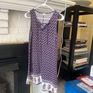 Navy and Red Patterned Sleeveless Dress